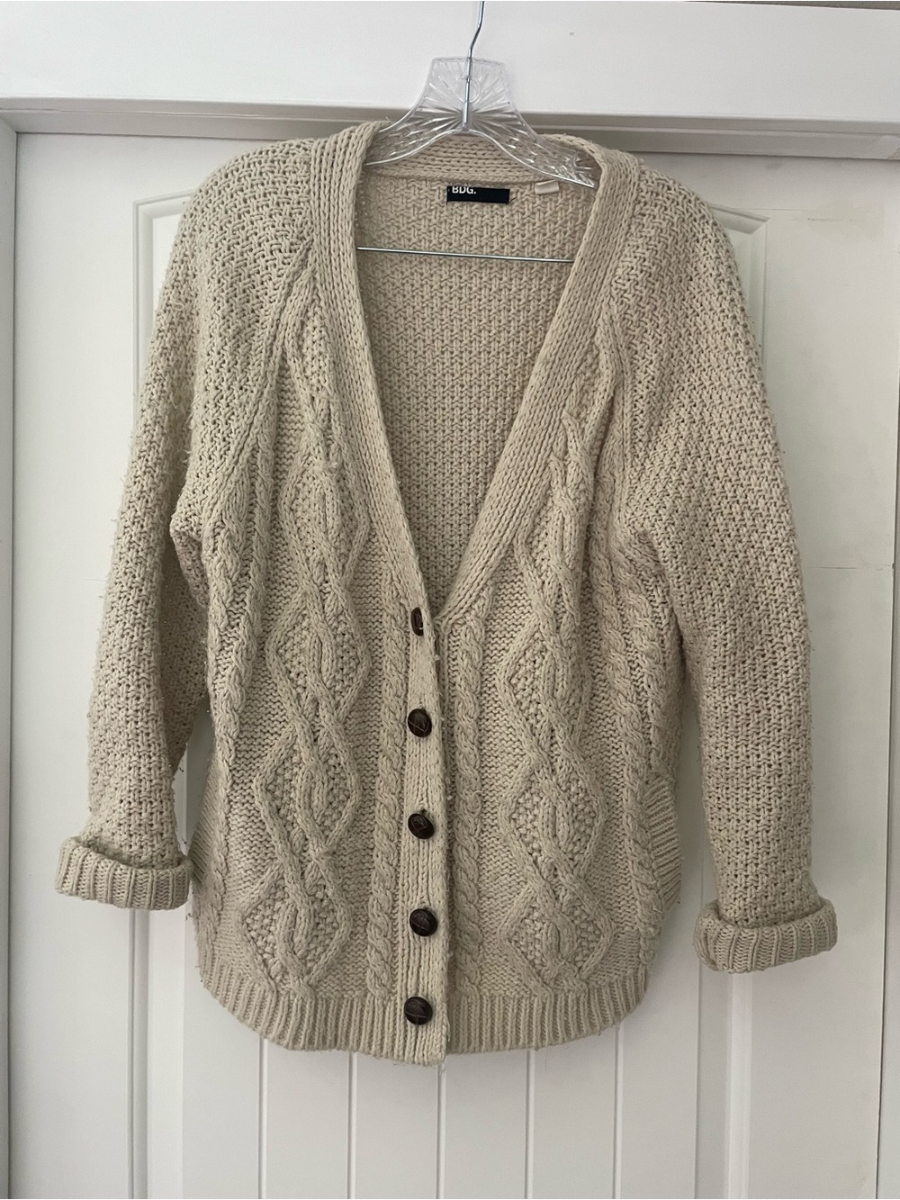 BDG Cream Cable-Knit Button Cardigan